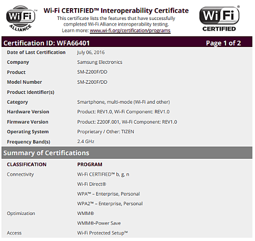 : Samsung Z2   Wi-Fi