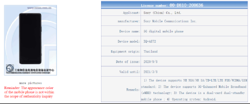 : 5G-  Sony   TENAA