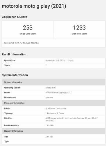 : Moto G Play (2021)   Geekbench