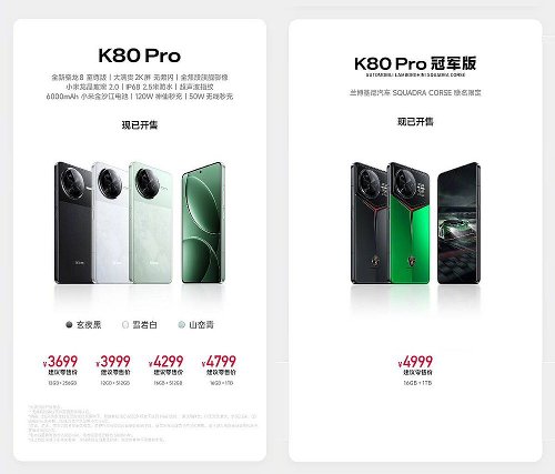 : Redmi K80 Pro     Snapdragon 8 Elite  $500